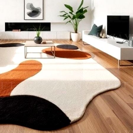 Handcrafted Black Orange Freeform Living Room Rug